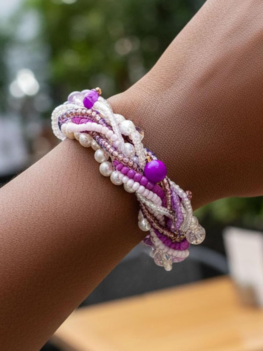 Anthropologie Lavender Braided Pearl and Bead Bracelet - Picture 4 of 6